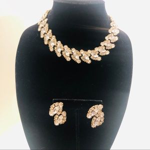 Gold base; Rhinestone necklace w/ matching earring